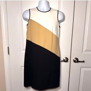 Ann Taylor Colorblock Shift Dress Sleeveless Workwear Professional Tan Black 4